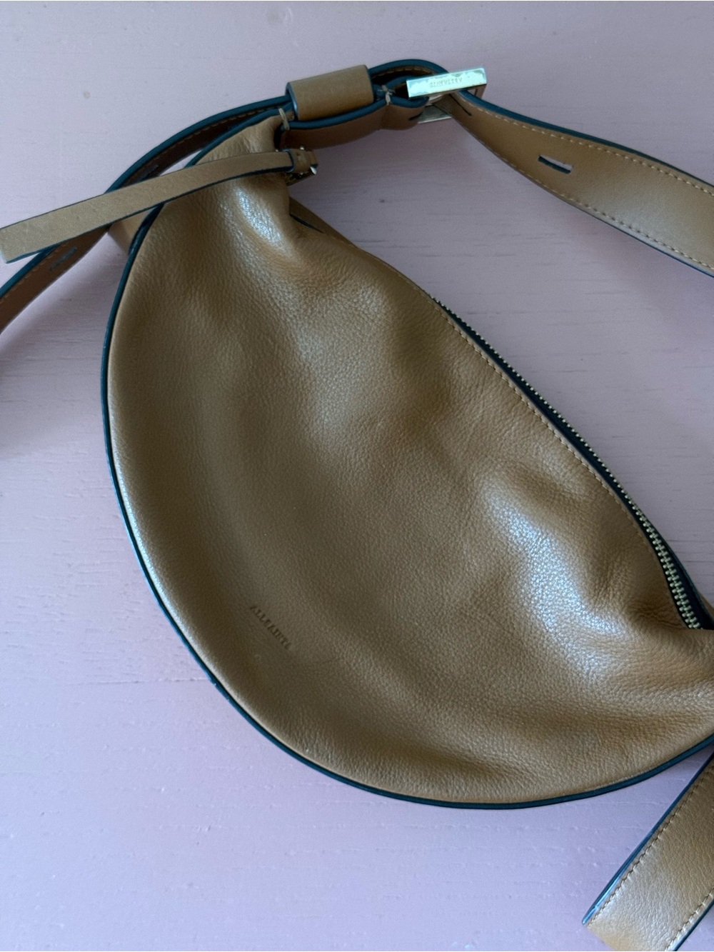 All Saints Brown Leather Crescent Crossbody